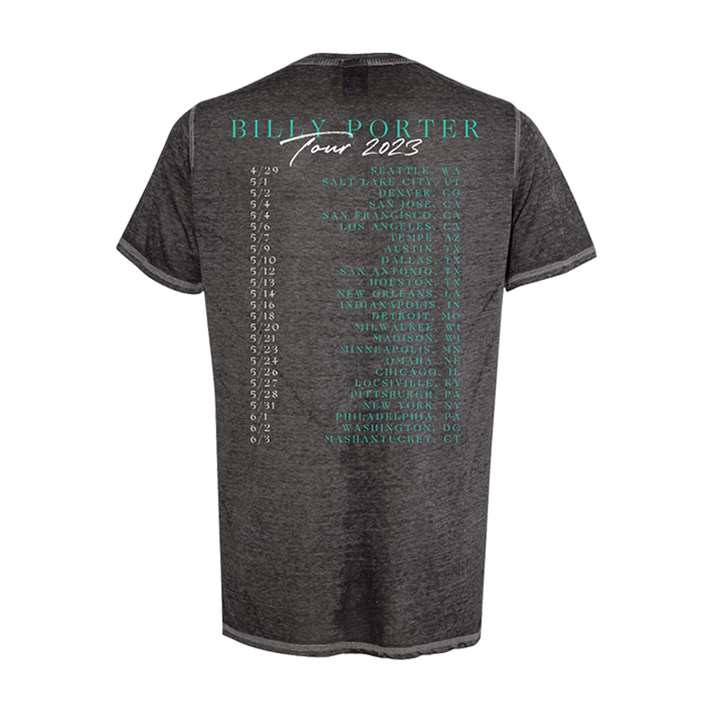 Official Billy Porter Merchandise. Photo tour design on a black burnout t-shirt. 