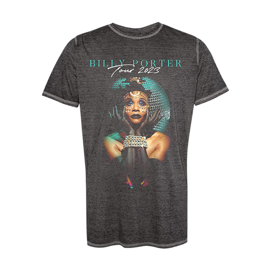 Official Billy Porter Merchandise. Photo tour design on a black burnout t-shirt. 